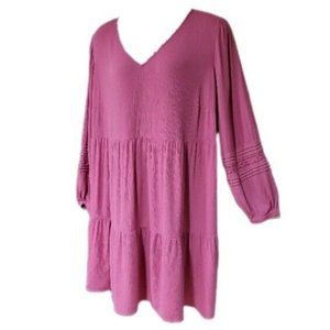 Ava & Viv Tiered Crinkle Cotton Bishop Sleeve Rose Barbie Pink Dress 2X